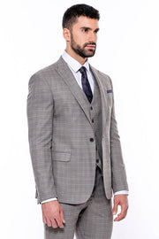 Patterned Vested Slim-Fit Brown Men Suit - Wessi