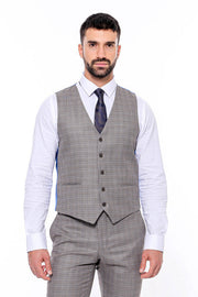 Patterned Vested Slim-Fit Brown Men Suit - Wessi