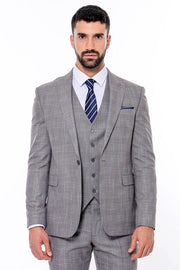 Patterned Vested Slim-Fit Grey Men Suit - Wessi