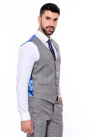 Patterned Vested Slim-Fit Grey Men Suit - Wessi