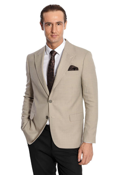 Patterned Wide Lapel Cream Men Blazer - Wessi