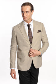 Patterned Wide Lapel Cream Men Blazer - Wessi