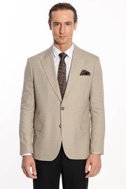 Patterned Wide Lapel Cream Men Blazer - Wessi