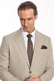 Patterned Wide Lapel Cream Men Blazer - Wessi