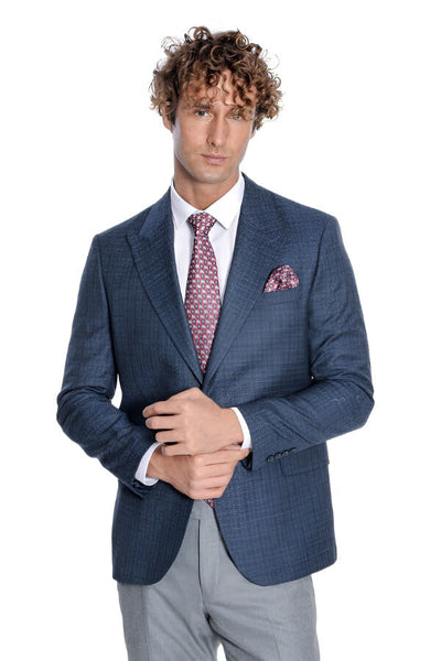 Patterned Wide Lapel Navy Blue Men Blazer - Wessi