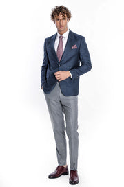 Patterned Wide Lapel Navy Blue Men Blazer - Wessi