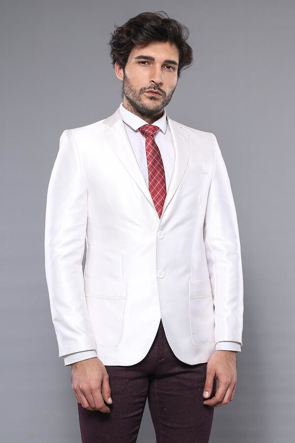 Peak Lapel Modeled White Jacket  - Wessi