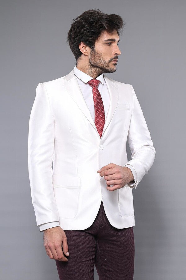 Peak Lapel Modeled White Jacket  - Wessi