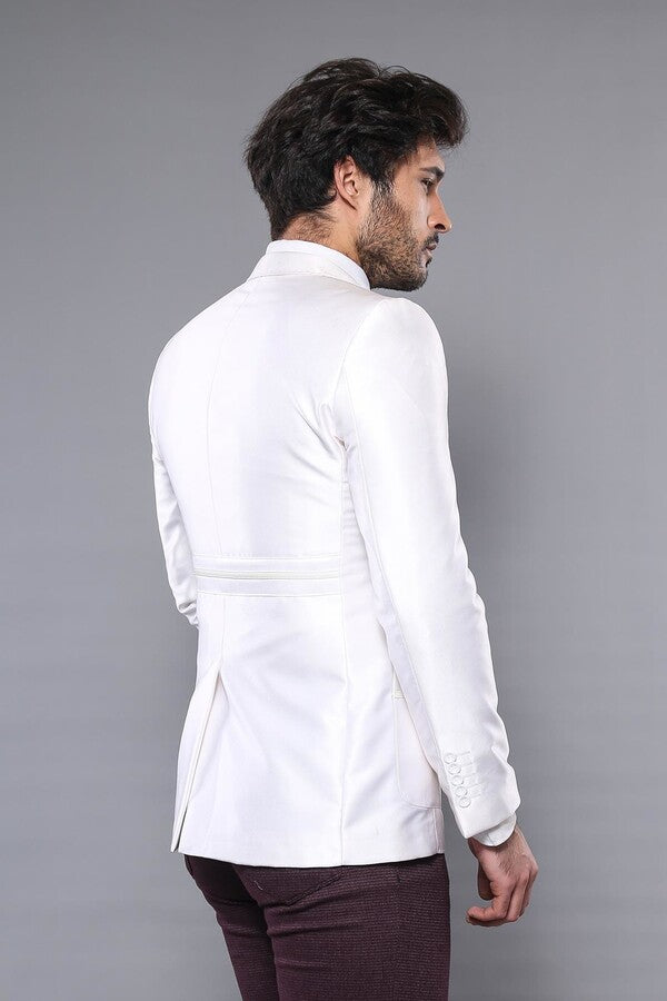 Peak Lapel Modeled White Jacket  - Wessi