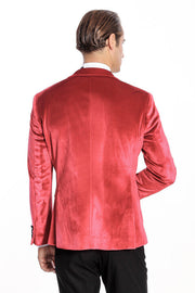 Peak Lapel Velvet Red Men Prom Blazer - Wessi