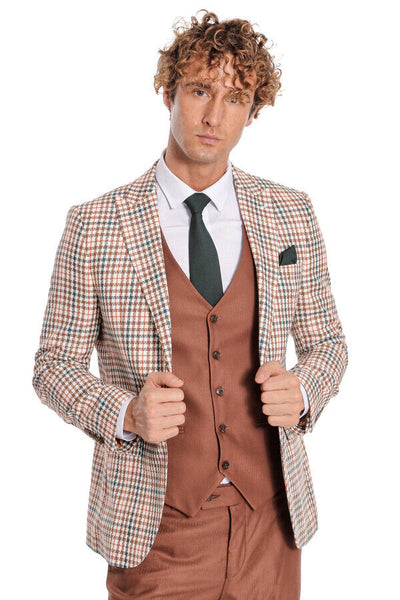 Plaid Brown Men Suit - Wessi