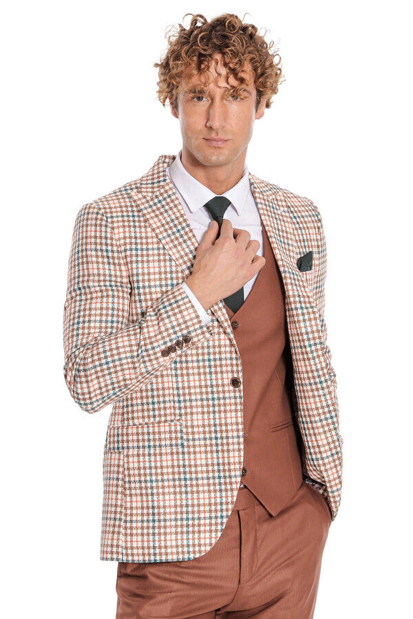 Plaid Brown Men Suit - Wessi