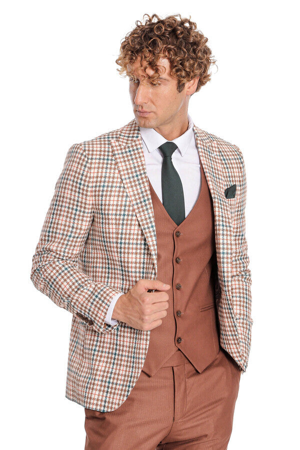 Plaid Brown Men Suit - Wessi