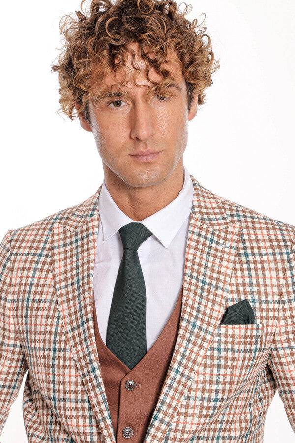 Plaid Brown Men Suit - Wessi