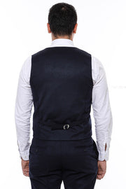 Plaid Collared Double Breasted Navy Blue Men Vest - Wessi