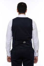 Plaid Double Breasted Collared Navy Blue Men Vest - Wessi