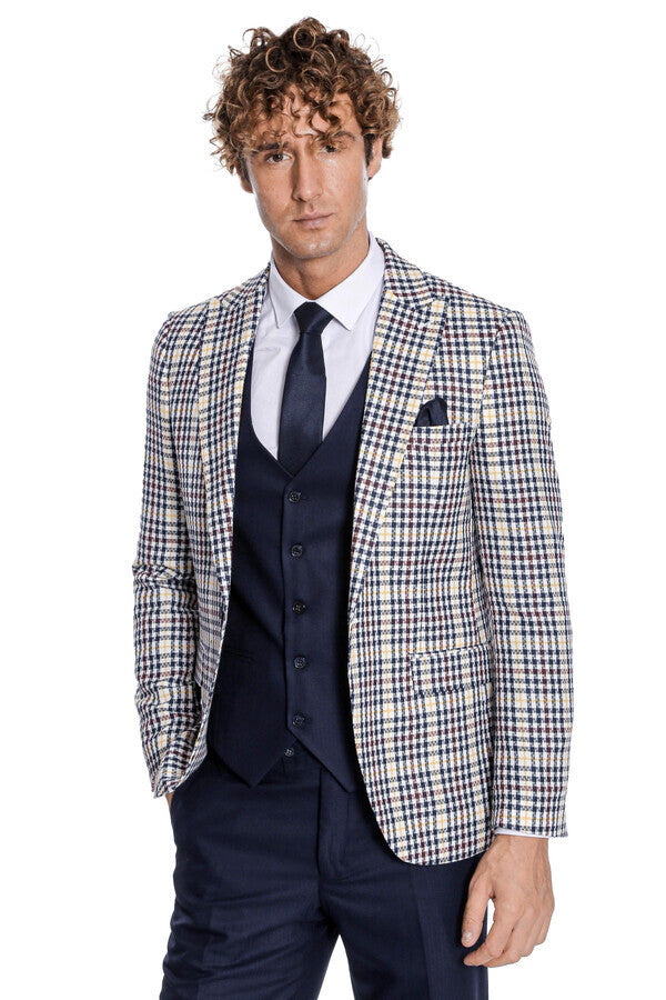 Plaid Navy Blue Men Suit - Wessi