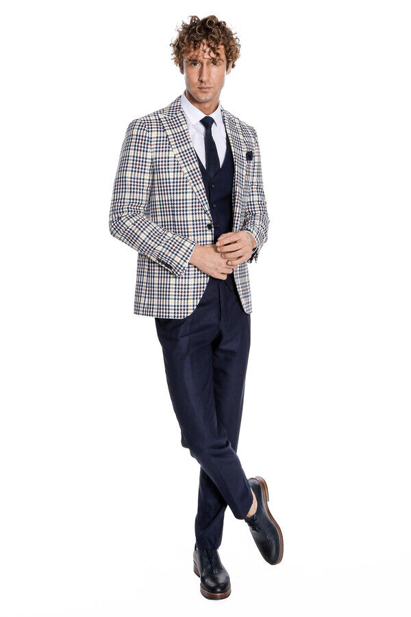 Plaid Navy Blue Men Suit - Wessi