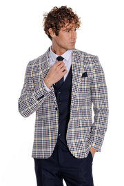 Plaid Navy Blue Men Suit - Wessi