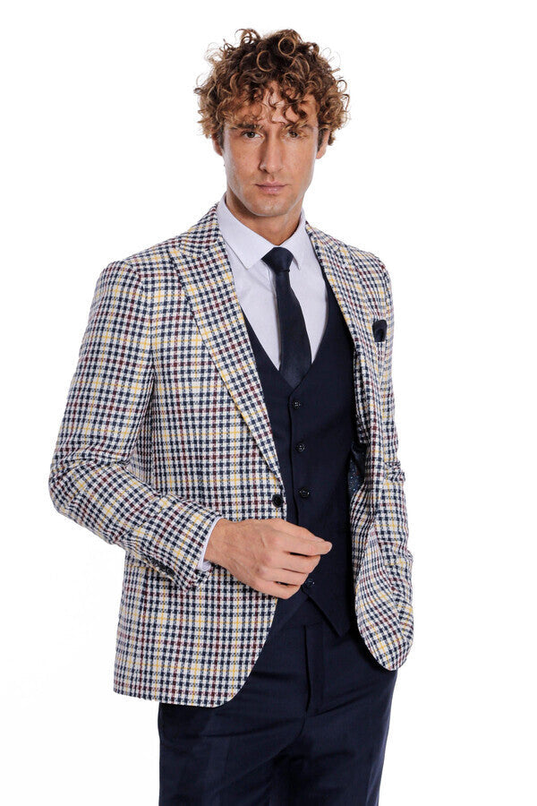 Plaid Navy Blue Men Suit - Wessi