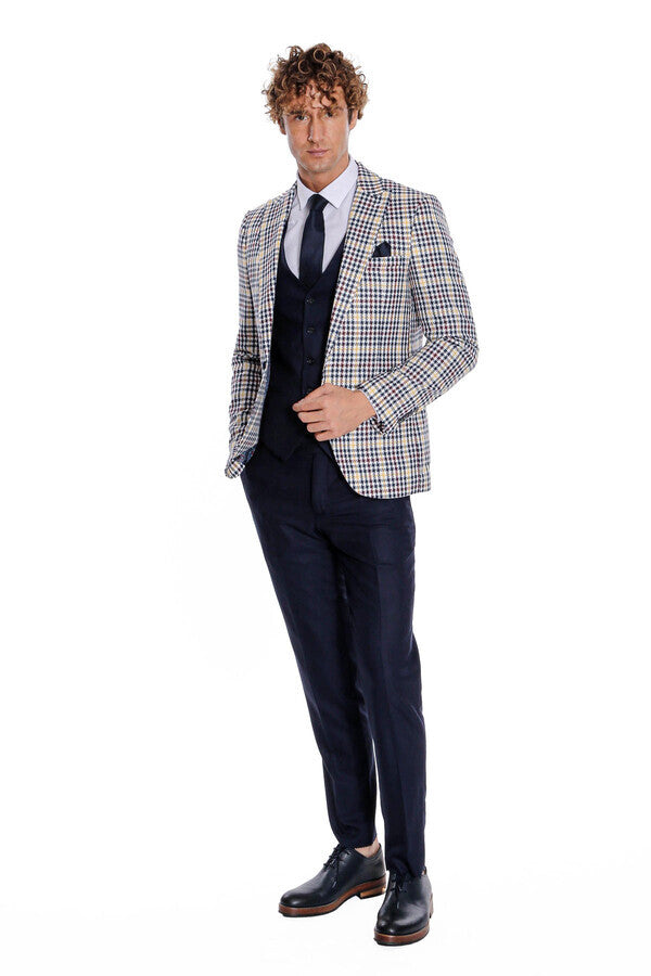 Plaid Navy Blue Men Suit - Wessi