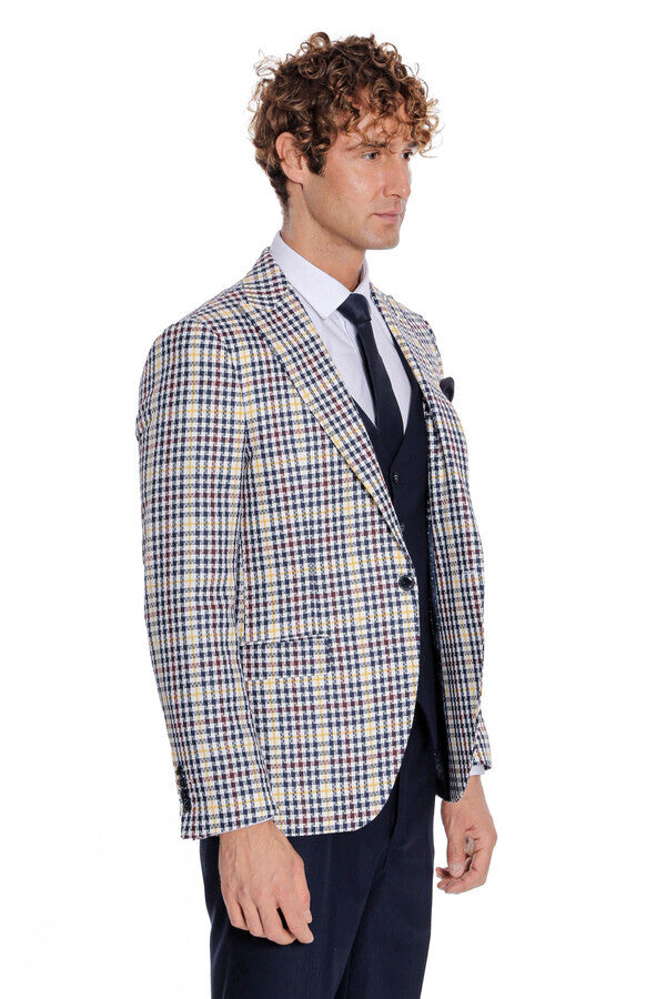 Plaid Navy Blue Men Suit - Wessi