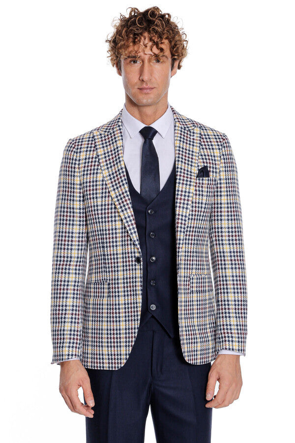 Plaid Navy Blue Men Suit - Wessi