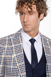 Plaid Navy Blue Men Suit - Wessi