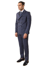 Plaid Navy Blue Men's Double Breasted Suit | Wessi