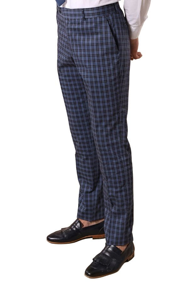 Plaid Navy Blue Men's Double Breasted Suit | Wessi