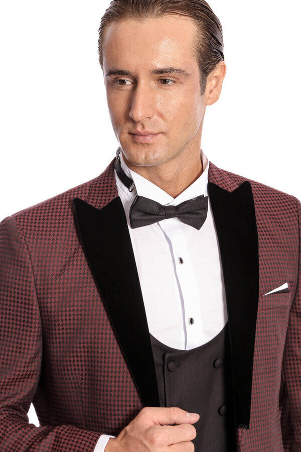 Plaid Patterned Burgundy Tuxedo | Wessi