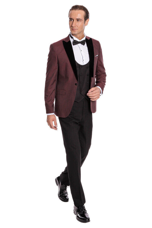 Plaid Patterned Burgundy Tuxedo | Wessi