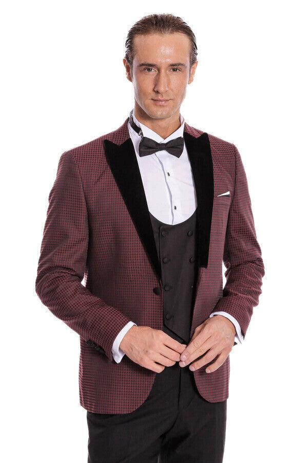 Plaid Patterned Burgundy Tuxedo | Wessi