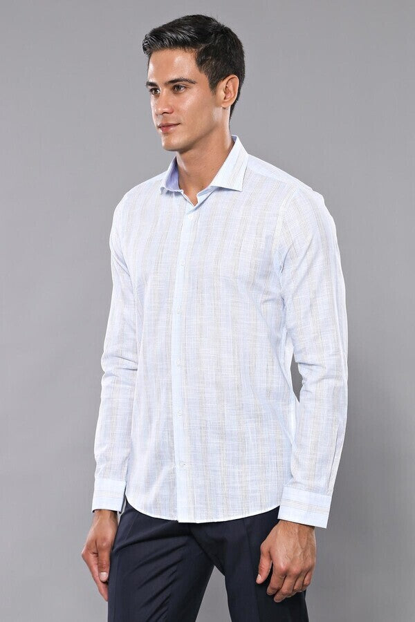 Sky Blue Striped Men's Shirt | Wessi