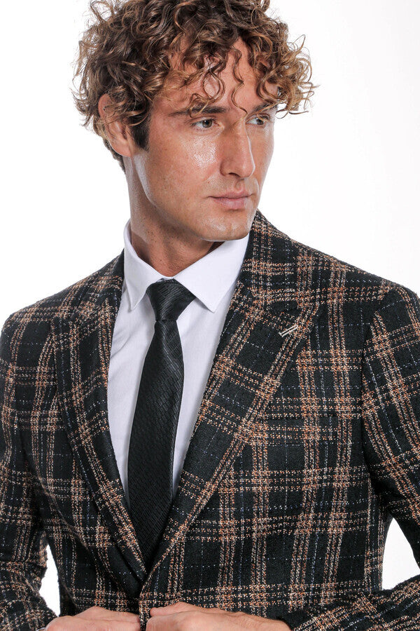 Plaid Slim Fit Black Men Blazer - Wessi