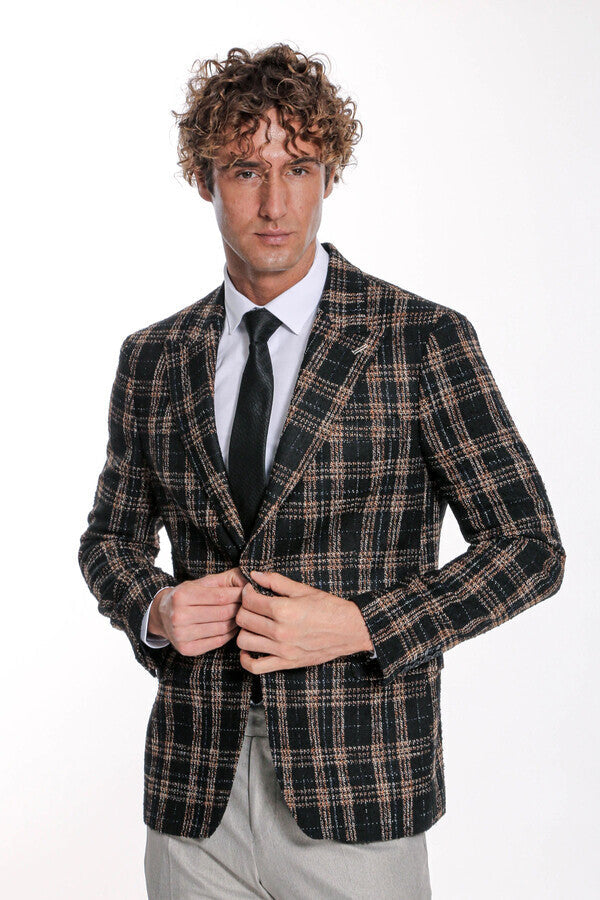 Plaid Slim Fit Black Men Blazer - Wessi