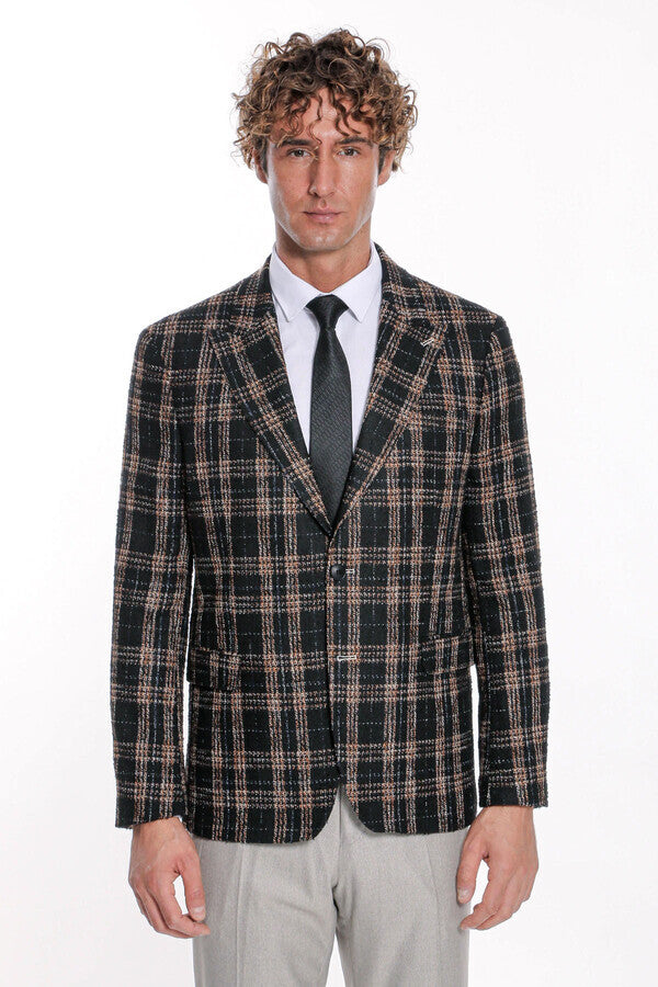 Plaid Slim Fit Black Men Blazer - Wessi