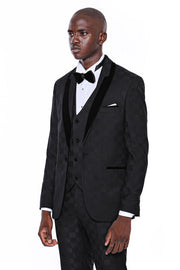 Plaid Slim Fit Black Men Tuxedo  - Wessi