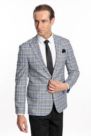 Plaid Slim-Fit Blue Black Men Blazer - Wessi