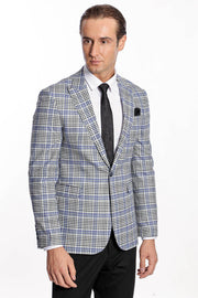 Plaid Slim-Fit Blue Black Men Blazer - Wessi