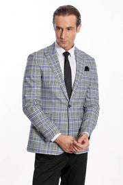 Plaid Slim-Fit Blue Black Men Blazer - Wessi