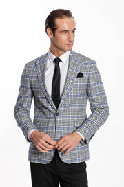 Plaid Slim-Fit Blue Black Men Blazer - Wessi