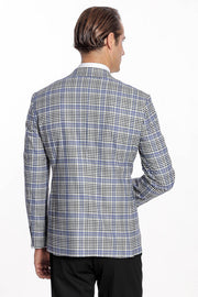 Plaid Slim-Fit Blue Black Men Blazer - Wessi