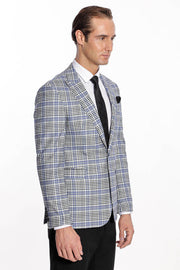 Plaid Slim-Fit Blue Black Men Blazer - Wessi