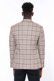 Plaid Slim-Fit Brown Blue Men Blazer - Wessi