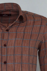 Plaid Slim Fit Brown Men Shirt - Wessi