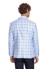 Plaid Slim Fit Light Blue Men Blazer - Wessi