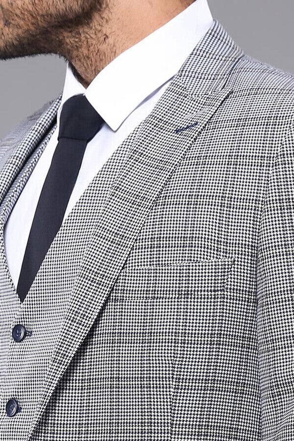 Plaid Slim-Fit Light Blue Men Suit - Wessi