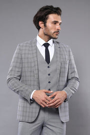 Plaid Slim-Fit Light Blue Men Suit - Wessi