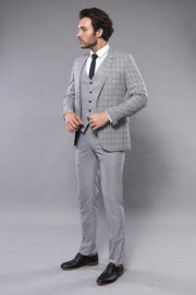 Plaid Slim-Fit Light Blue Men Suit - Wessi